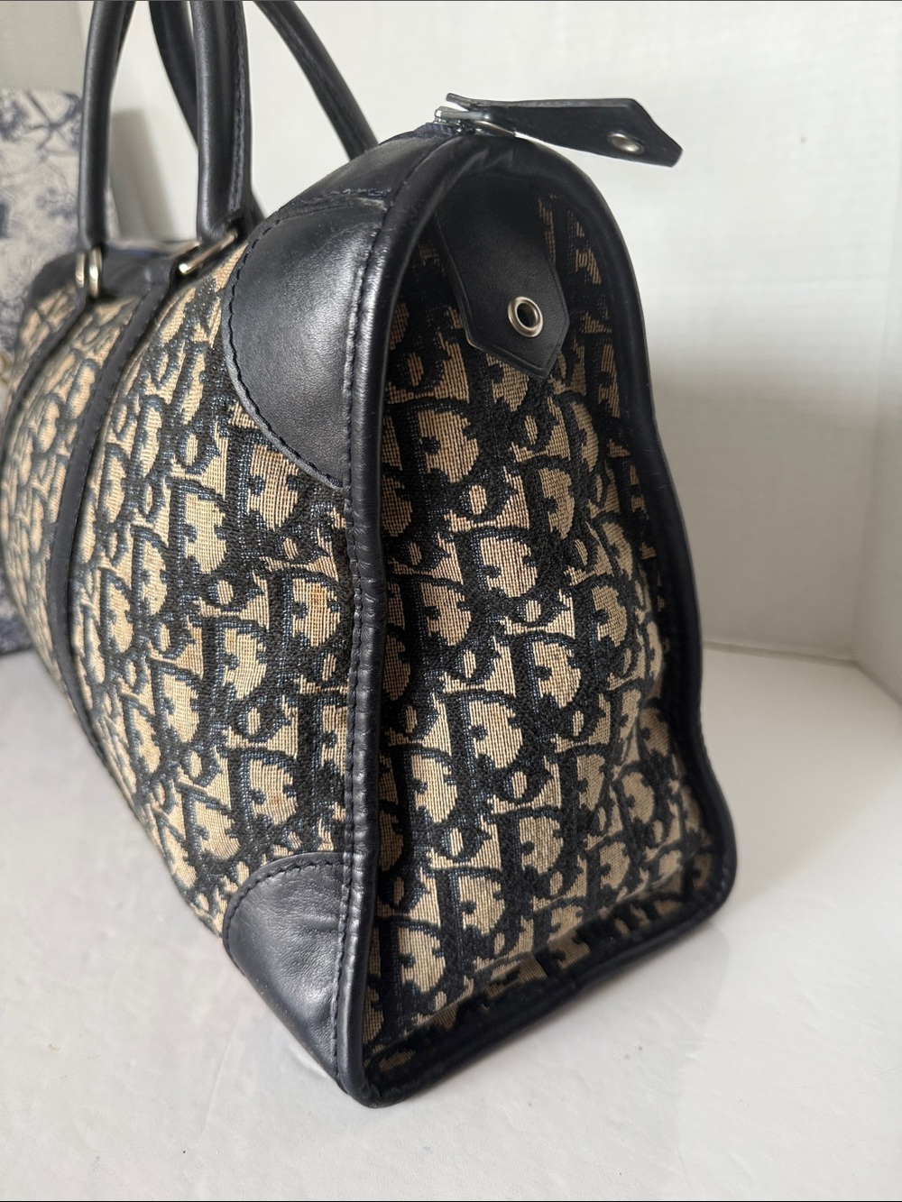 Authentic Dior Black and Beige Large Boston Handbag. - Picture 8 of 17